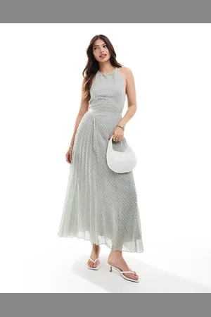 ASOS – Midikleid in gedecktem mit flauschigen Noppen, Ringerrücken und plissiertem Einsatz