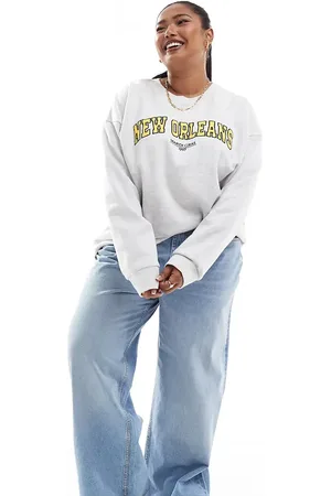 ASOS ASOS DESIGN Curve – Oversize-Sweatshirt in eisgrau meliert mit „New Orleans“-Grafikprint