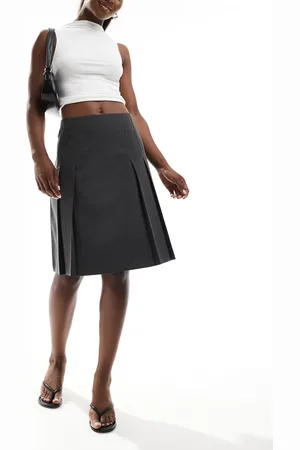 ASOS – Eleganter, knielanger Falten-Midirock in Grau