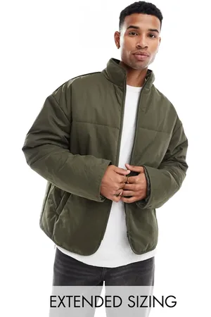 ASOS – Oversize-Pufferjacke in Khaki mit Ziernaht