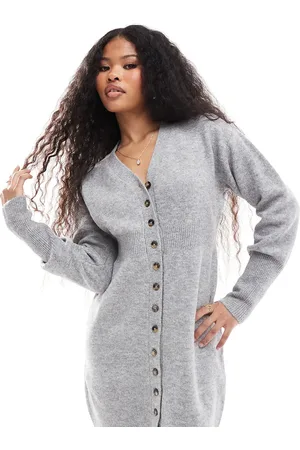 VERO MODA – Minikleid aus Strick in Hellgrau meliert mit Knopfleiste