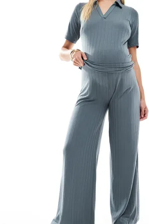 Mama;licious Mamalicious Maternity – Mix & Match – Gerippte Umstandshose in Asphaltgrau mit weitem Schnitt, Kombiteil
