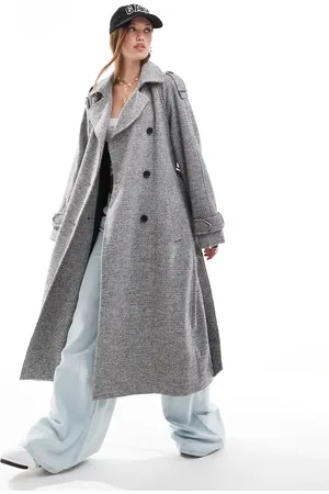ASOS – Eleganter Trenchcoat aus Kunstwolle in Salz und Pfeffer