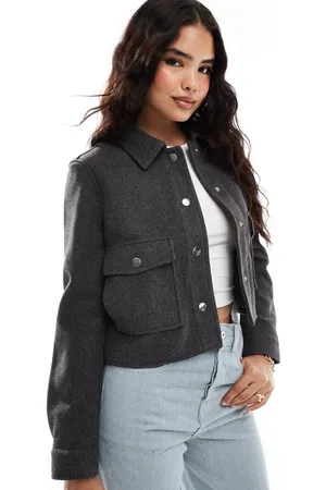 Stradivarius – Kastige Jacke in grauer Wolloptik