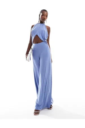 ASOS – Geraffter Neckholder-Jumpsuit in Schiefer mit Zierausschnitt in der Mitte