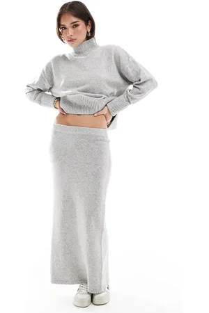 ASOS – Maxi-Strickrock in Mittelgrau, Kombiteil