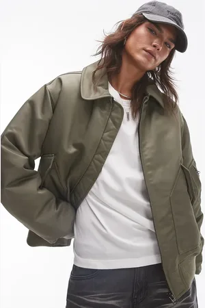 Topshop – Bomberjacke aus Twill-Nylon in Khaki