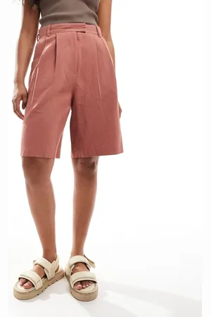 ASOS – Elegante Longline-Shorts in Terrakotta mit Leinenanteil und hohem Bund