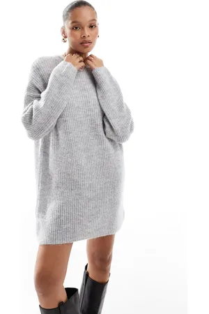 Pull&Bear – Mini-Strickkleid in Hellgrau