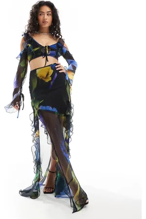 ASOS – Maxirock mit großflächigem Blumenprint und Rüschendetail, Kombiteil