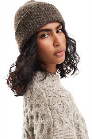 ASOS – Doppelt aufgerollte, dicke Strickmütze in Schokobraun