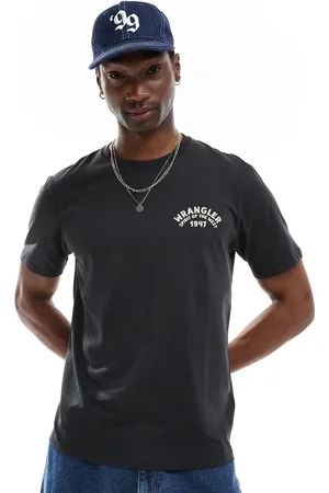Wrangler – Locker geschnittenes T-Shirt in verwaschenem mit Cowboy-Print am Rücken