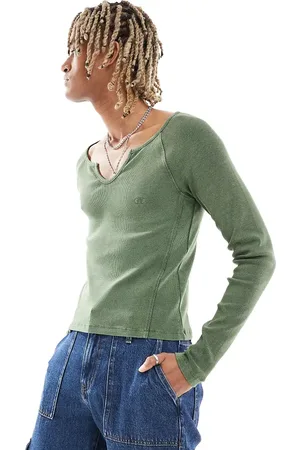 Reclaimed – Eng anliegendes, langärmliges Shirt mit Acid-Waschung in Khaki