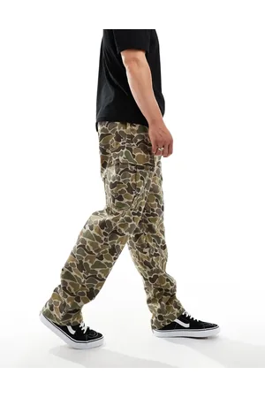 Vans – Range – Schmal zulaufende Hose mit weitem Schnitt, elastischem Bund und abstraktem Muster in Braun und Grün