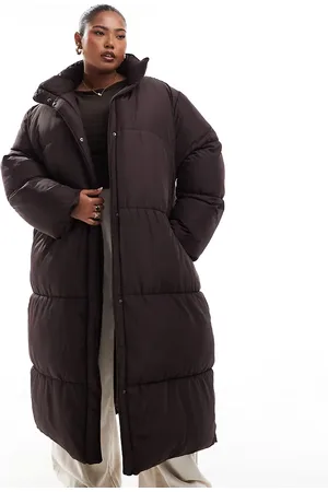 ASOS ASOS DESIGN Curve – Lange, wattierte Jacke in Schokoladenbraun