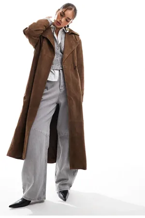 ASOS – Hochwertiger Trenchcoat aus Wildleder in Hellbraun