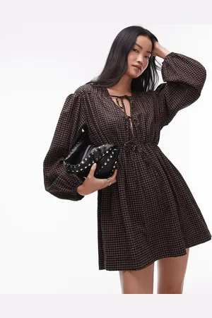 Topshop – Kariertes Minikleid mit gerafftem Dekolleté