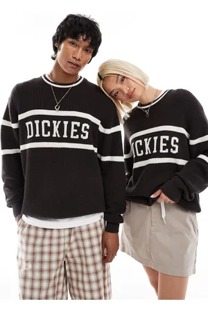 Dickies – Melvern – Strick-Sweatshirt in Dunkelbraun und gebrochenem Weiß, exklusiv bei ASOS