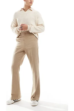 ASOS – Elegante Schlaghose aus Wollmix in Steinbeige mit hohem Bund