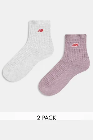 New Balance – 2er-Pack mittelhohe Socken in Grau und Lila mit Waffelstruktur