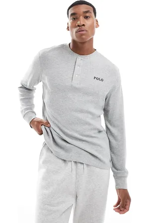 Ralph Lauren – Langärmliges Lounge-Henleyshirt in mit Waffelstruktur