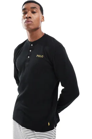 Ralph Lauren – Lässiges, langärmliges Henleyshirt in mit Waffelmuster und Logo in Gold
