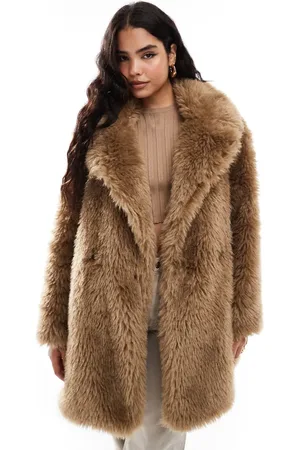 Stradivarius – STR – Mittellange Jacke aus Kunstpelz in