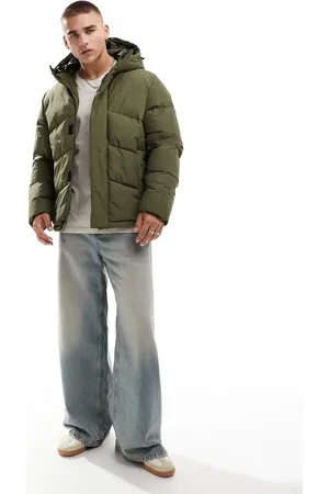JACK & JONES – Pufferjacke in Khaki mit Kapuze