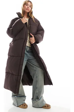 ASOS – Lange, wattierte Jacke in Schokoladenbraun