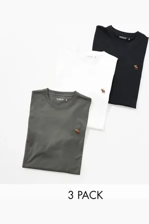 Abercrombie & Fitch – 3er-Pack langärmliges T-Shirt in Schwarz/Braun/Weiß mit Icon-Logo