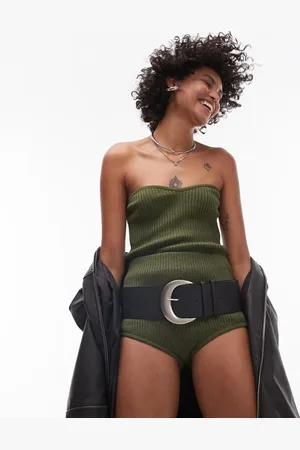 MANGO – Gerippte Shorts in Khaki, Kombiteil