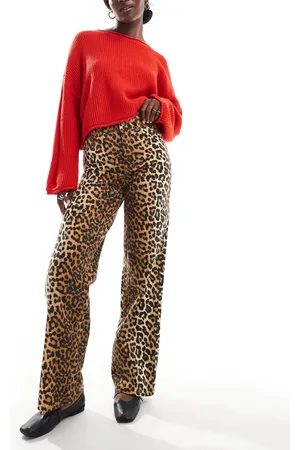 Y.A.S – Jeans mit Leopardenmuster, geradem Schnitt und hohem Bund