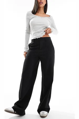 Object – Elegante Schlupfhose in Grau mit mittelhohem Bund und Nadelstreifen