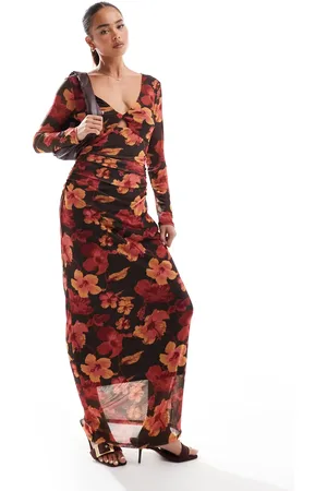 ONLY – Wendbares Maxikleid mit Blumenmuster in Dunkelbraun