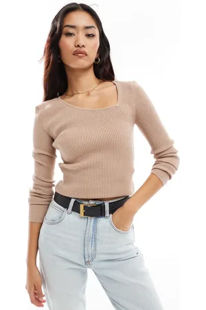 Y.A.S – Langärmliges Strickoberteil in Beige mit asymmetrischem Ausschnitt
