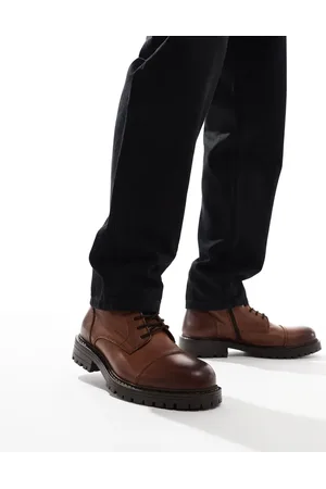 JACK & JONES – Stiefel zum Schnüren aus braunem Leder mit dicker Sohle