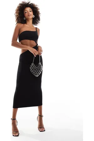 ASOS – Midikleid in mit One-Shoulder-Träger, welligem Ausschnitt und abgerundetem Zierausschnitt