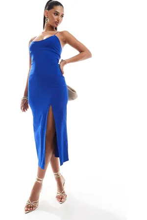 Vesper – Midaxi-Kleid in Kobaltblau mit hinten überkreuzten Trägern