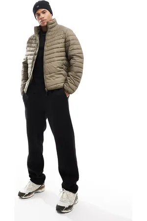 JACK & JONES – Verstaubare, wattierte Jacke in Khaki mit Stehkragen