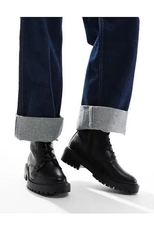 ONLY – Stiefel aus schwarzem Kunstleder mit Schnürung vorne und klobigem Absatz