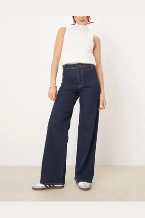JDY – Jeans in Dunkelblau mit weitem Schnitt und hohem Bund