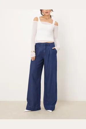 River Island – Elegante Jeans mit weitem Schnitt in verwaschenem Dunkelblau