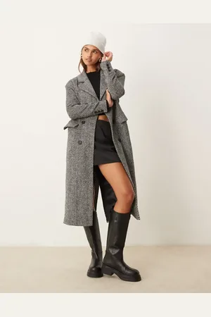 Glamorous – Eleganter Oversize-Mantel mit Winkelstreifenmuster in -Weiß