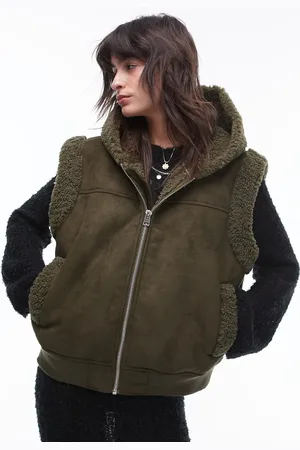 Topshop – Weste aus Wildleder in Khaki