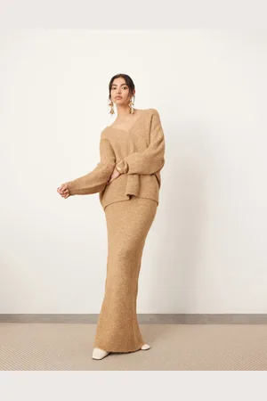 ASOS – Maxi-Strickrock in Keksbraun, Kombiteil
