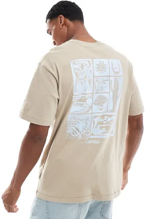 Only & Sons – Oversize-T-Shirt in Beige mit Wüstenlandschaft-Rückenprint im Blockdesign