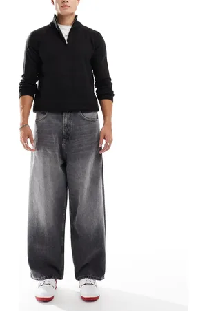 Pull&Bear – Superweit geschnittene Jeans in stark verwaschenem Dunkelgrau