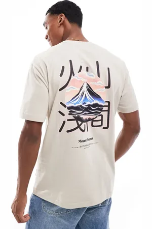 Only & Sons – Oversize-T-Shirt in Steinbeige mit Bergprint auf dem Rücken