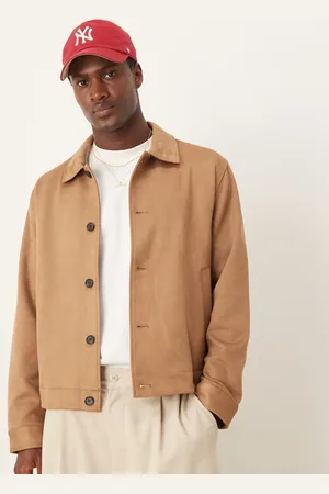 Abercrombie & Fitch – Elegante Jacke aus Wildlederimitat in Hellbraun mit Knopfleiste