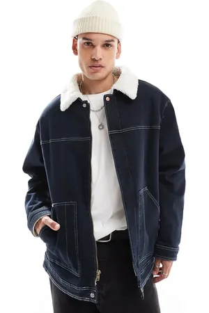 Wrangler – Casey Jones – Workwear-Jacke aus Denim mit Sherpa-Teddyfellfutter und dunkler Waschung